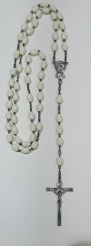 Rosary - Silver Color Cross and White beans 24"